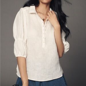 Anthropology Tallulah Double Puff Sleeve Blouse by Pilcro